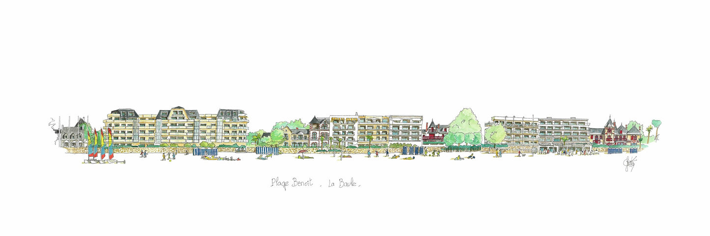 Carte postale de la plage Benoit 1 à la Baule par Gérard Lusteau artiste peintre la Baule