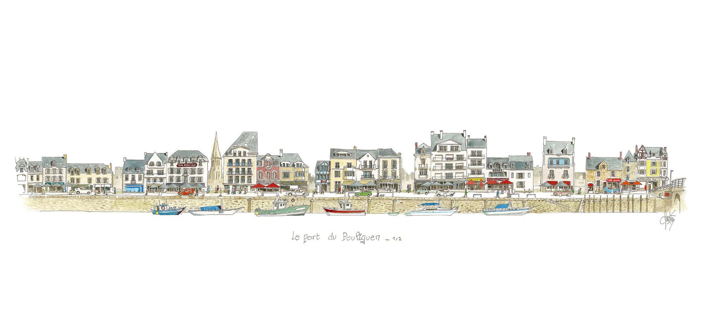 Carte postale aquarelle du port 1 du Pouliguen par Gérard Lusteau artiste peintre la Baule