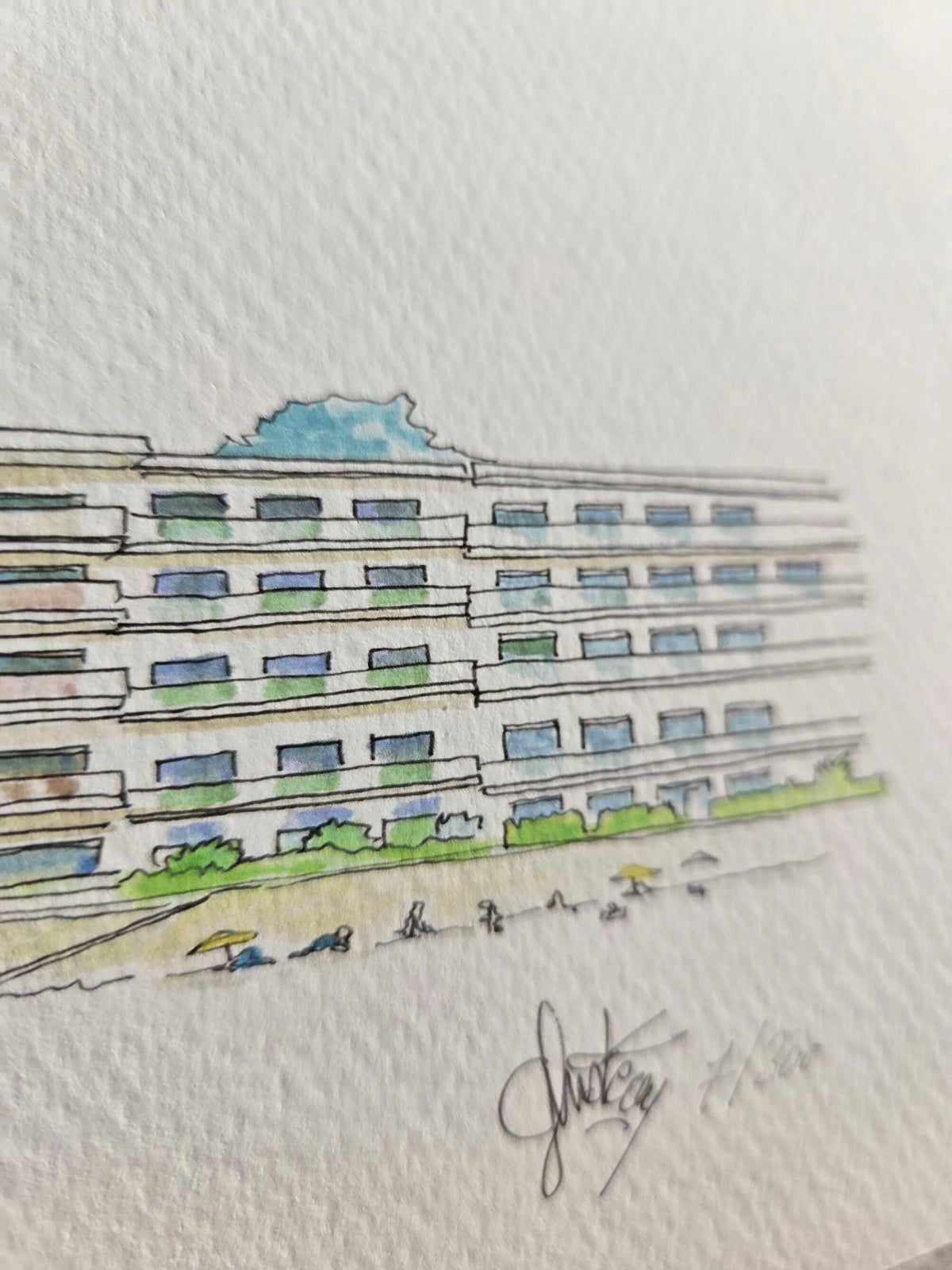 Signature de Gérard Lusteau sur l’aquarelle représentant le boulevard des Océanides à Pornichet