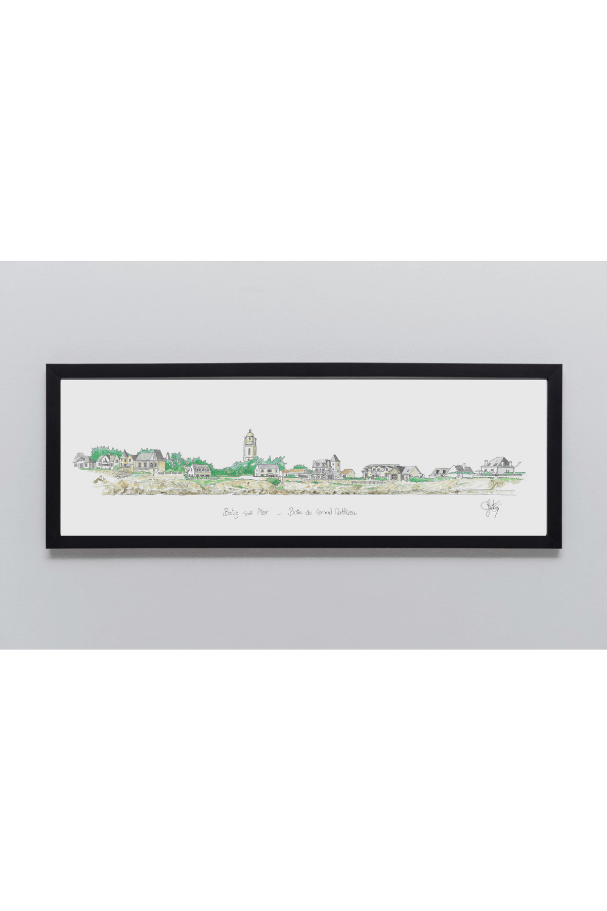 Aquarelle de la baie du Grand Matthieu à Batz-sur-Mer encadrée – Gérard Lusteau
