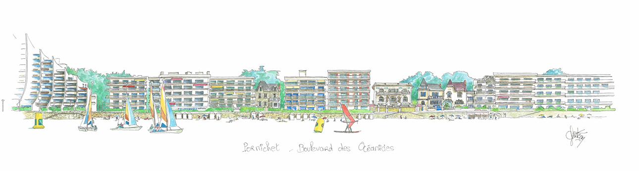 Un tableau du boulevard des océanides à Pornichet par Gérard Lusteau artiste peintre La Baule. Fine art