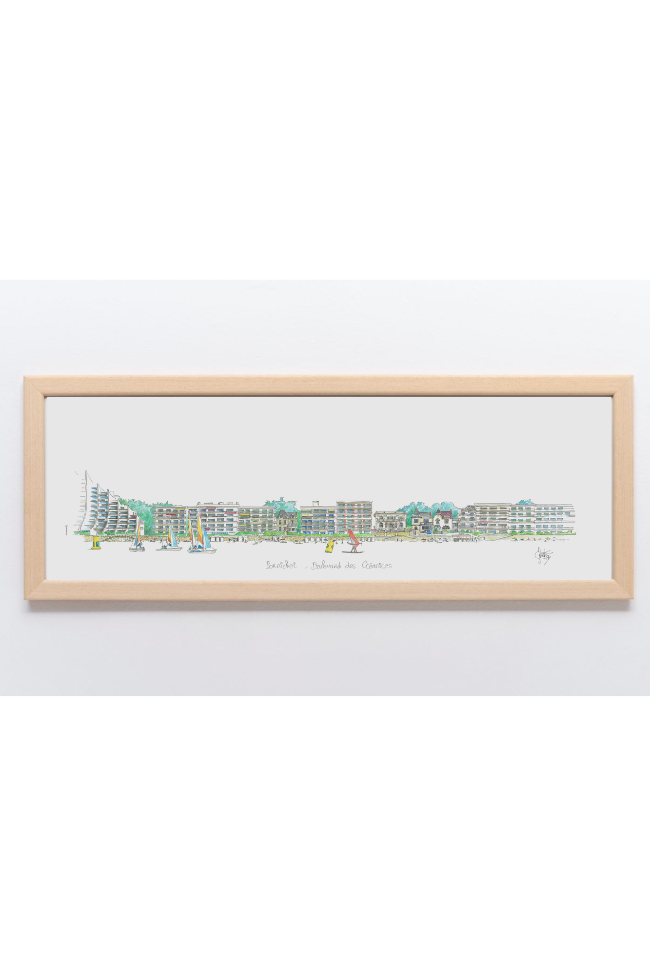 Tableau, aquarelle, Gérard Lusteau, Pornichet, cadeau, artiste, paysages, aquarelle originale, idée décoration, décoration, idée cadeau, immeubles en vague