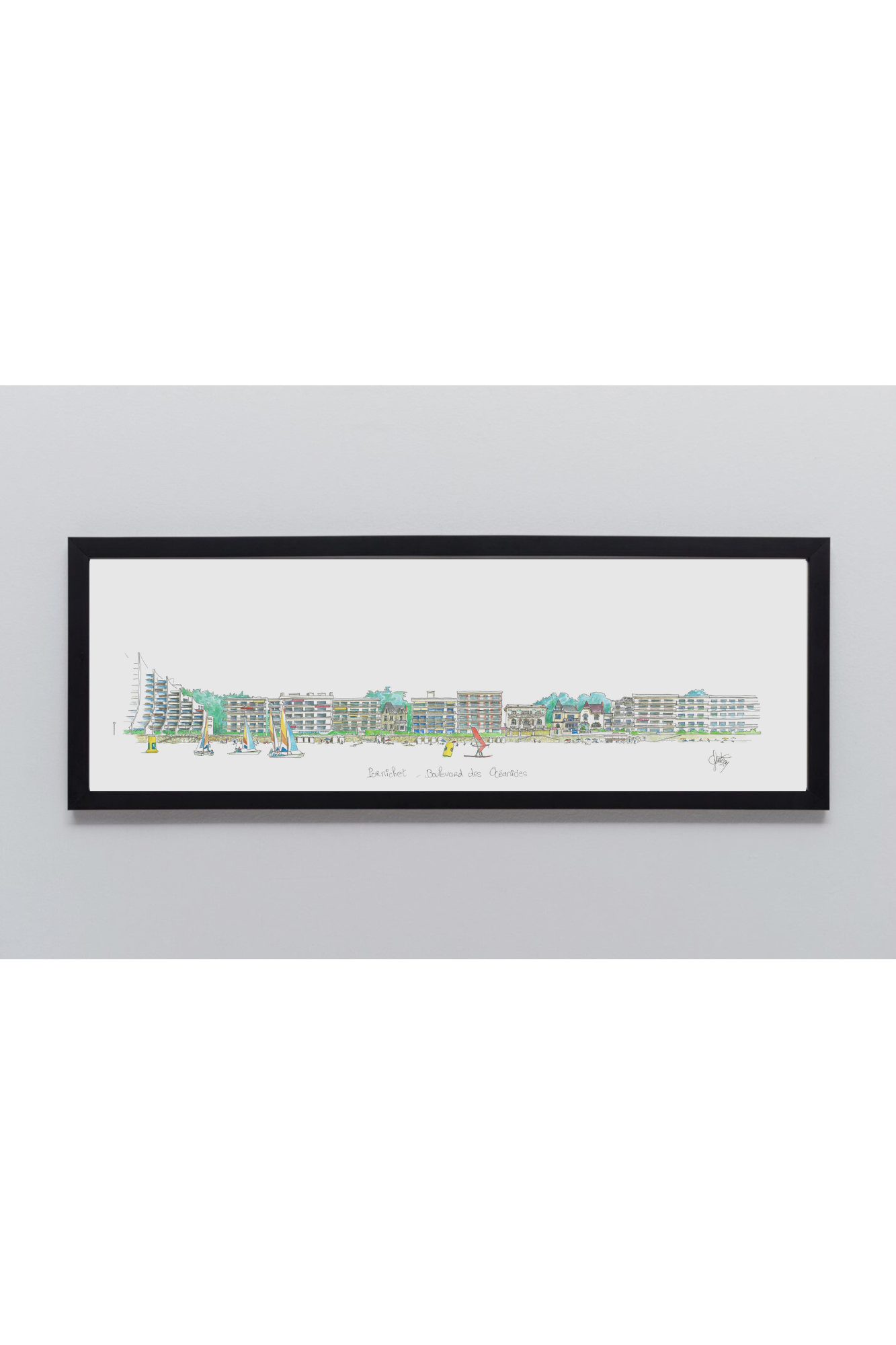 Tableau, aquarelle, Gérard Lusteau, Pornichet, cadeau, artiste, paysages, aquarelle originale, idée décoration, décoration, idée cadeau, immeubles en vague