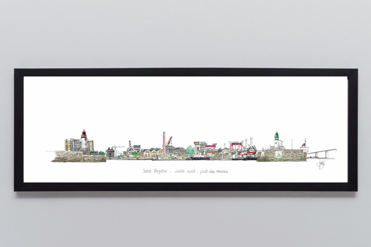 Tableau, aquarelle, Gérard Lusteau, Saint-Nazaire, cadeau, artiste, paysages, aquarelle originale, idée décoration, décoration, idée cadeau, presqu'ile guerandaise, Port de Saint-Nazaire
