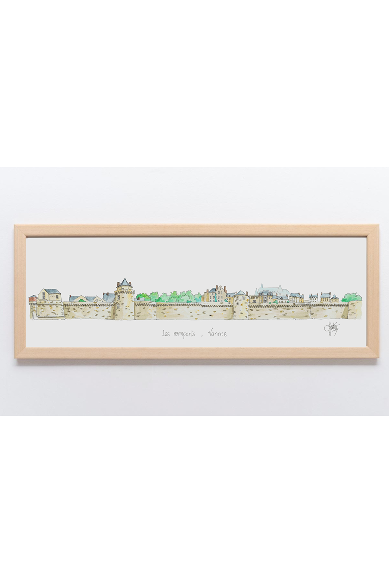 Aquarelle originale encadrée n ddes remparts de Vannes par Gérard Lusteau artiste peintre la Baule
