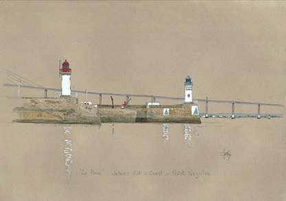 Aquarelle de la Jetée Ouest à Saint-Nazaire – Gérard Lusteau
