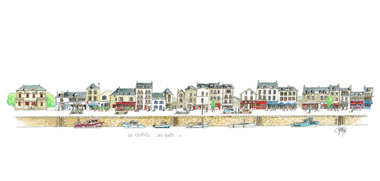 Une carte postale aquarelle des quai du Croisic 1 par Gérard Lusteau artiste peintre La Baule