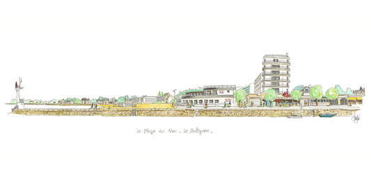 Carte postale originale de la plage du Nau au Pouliguen par Gérard Lusteau artiste peintre la Baule. 