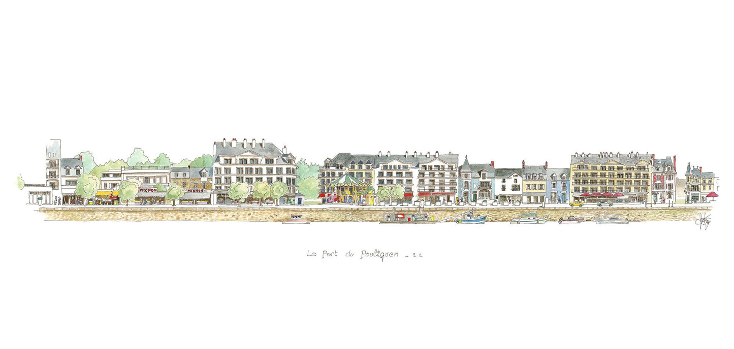 Carte postale aquarelle du port 2 du Pouliguen par Gérard Lusteau artiste peintre la Baule