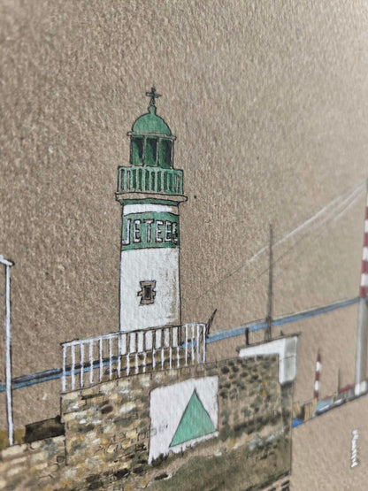 Détail de l’aquarelle représentant la Jetée Ouest à Saint-Nazaire – Gérard Lusteau