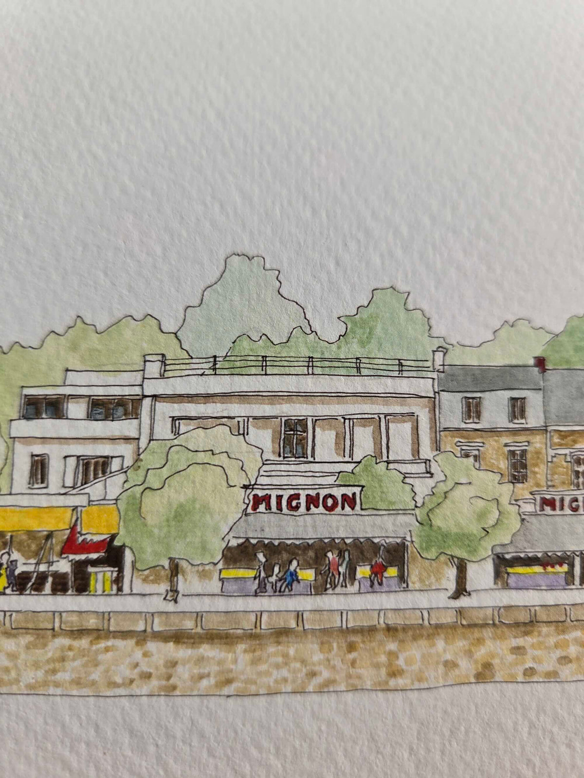 Détail du confiseur Mignon dans l’aquarelle représentant le port du Pouliguen 2/2