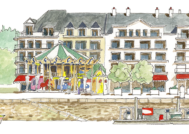 Tableau, aquarelle, Gérard Lusteau, le Pouliguen, cadeau, artiste, paysages, aquarelle originale, idée décoration, décoration, idée cadeau, presqu'ile guerandaise, niniches, mignon, manège