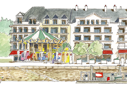 Tableau, aquarelle, Gérard Lusteau, le Pouliguen, cadeau, artiste, paysages, aquarelle originale, idée décoration, décoration, idée cadeau, presqu'ile guerandaise, niniches, mignon, manège