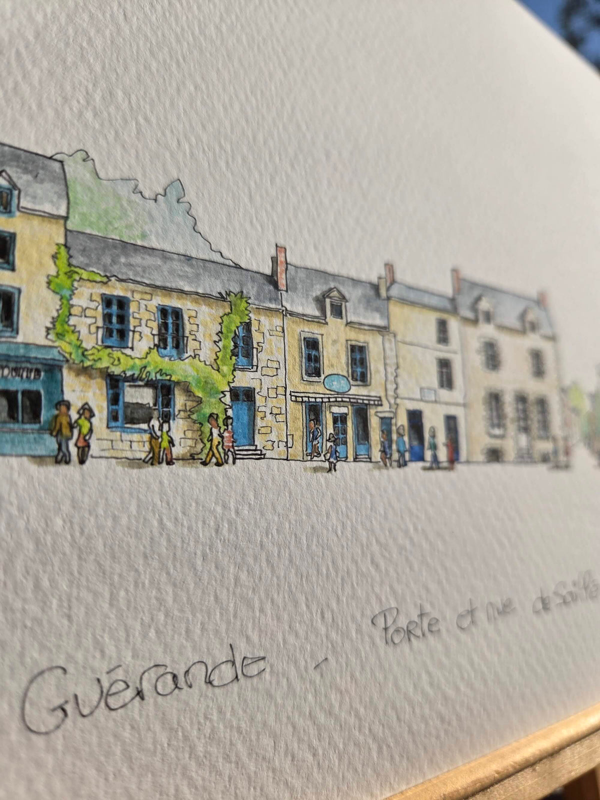 Détail du titre de l’aquarelle représentant la Porte de Saillé à Guérande
