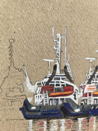 Autre détail d’un remorqueur dans l’aquarelle représentant la Jetée Ouest à Saint-Nazaire