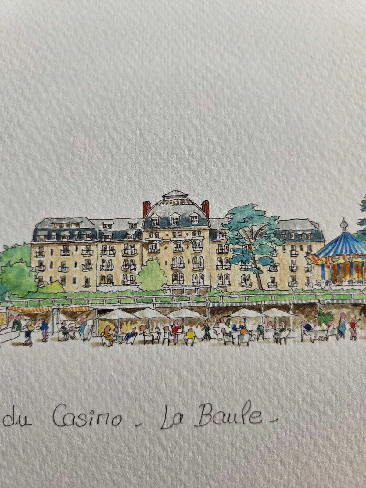 Détail du Royal Barrière dans l’aquarelle représentant la plage du Casino à La Baule