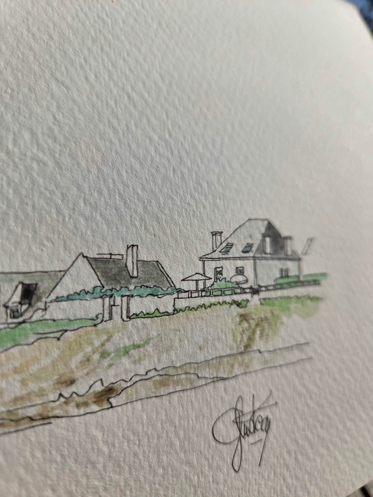 Signature de Gérard Lusteau sur l’aquarelle représentant la baie du Grand Mathieu à Batz-sur-Mer