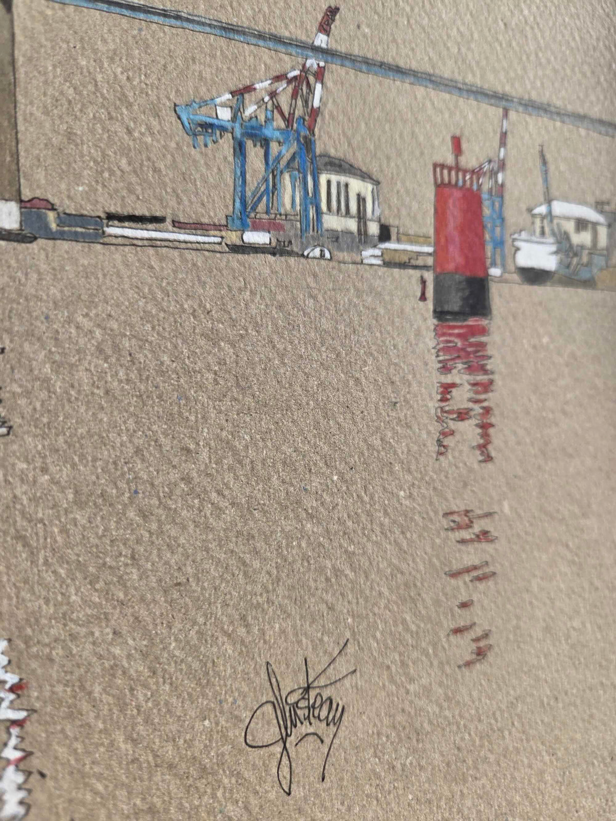 Signature de Gérard Lusteau sur l’aquarelle représentant la Jetée Ouest à Saint-Nazaire
