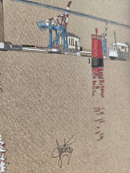 Signature de Gérard Lusteau sur l’aquarelle représentant la Jetée Ouest à Saint-Nazaire