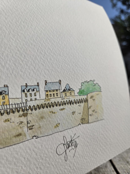 Signature de Gérard Lusteau sur l’aquarelle représentant les remparts de Vannes