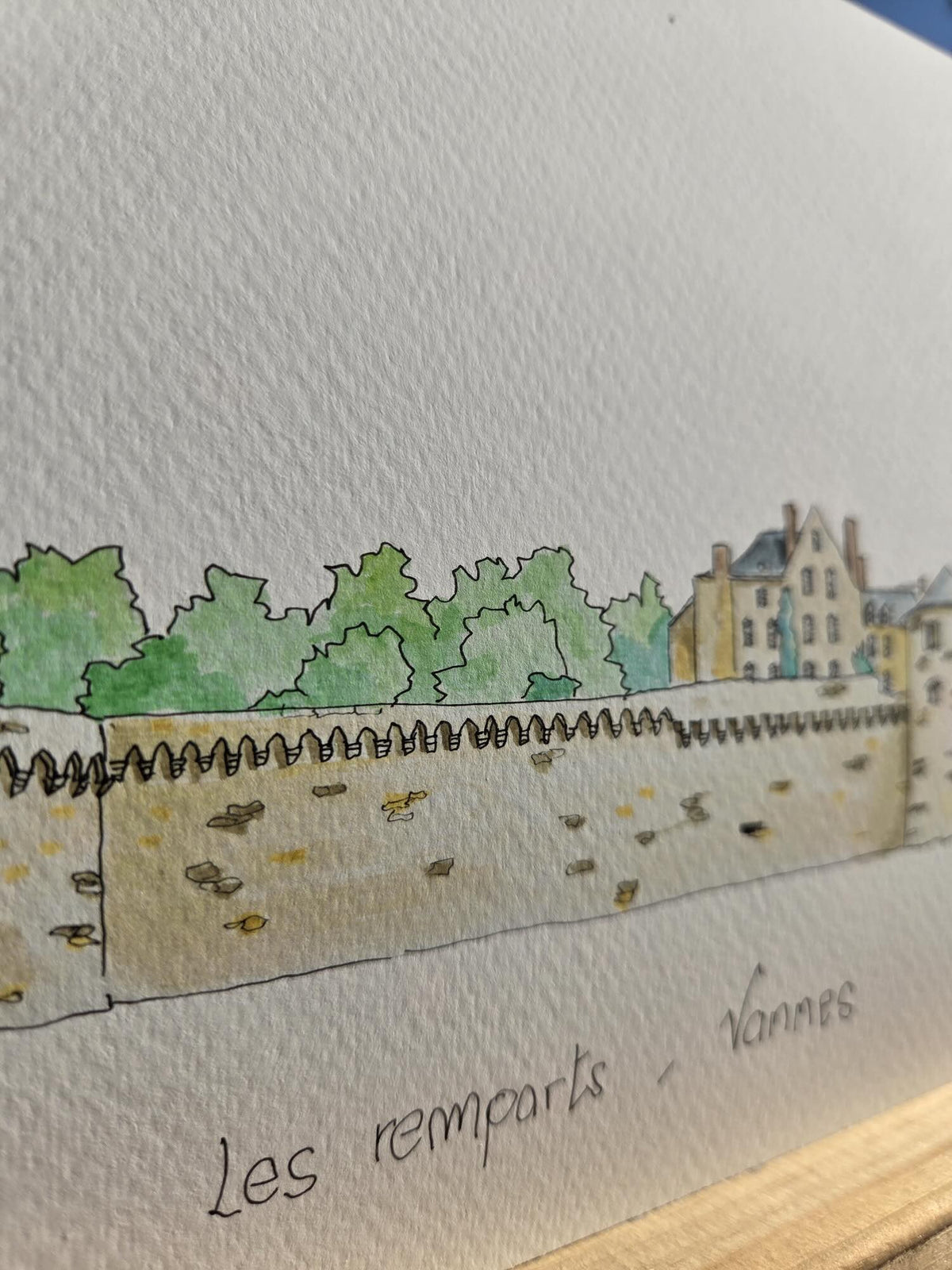 Détail du titre de l’aquarelle représentant les remparts de Vannes