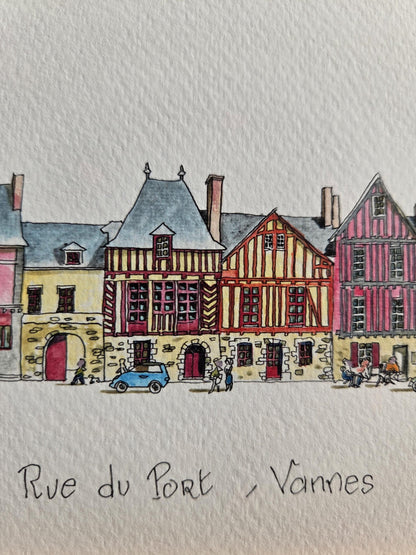 Détail du titre de l’aquarelle représentant le port de Vannes