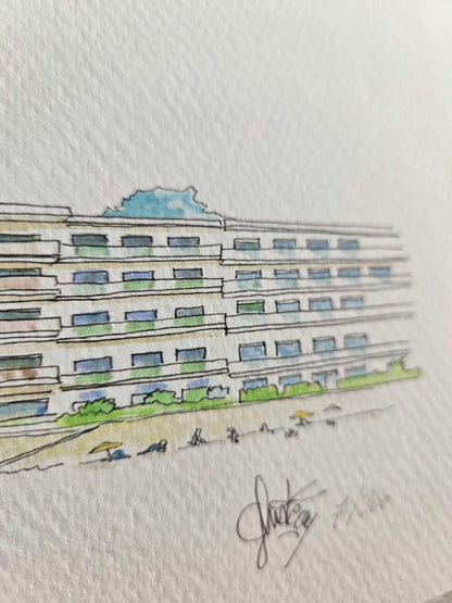 Signature de Gérard Lusteau sur l’aquarelle représentant le boulevard des Océanides à Pornichet