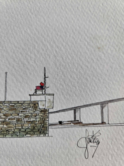Signature de Gérard Lusteau sur l’aquarelle représentant la Jetée des Marées Ouest à Saint-Nazaire