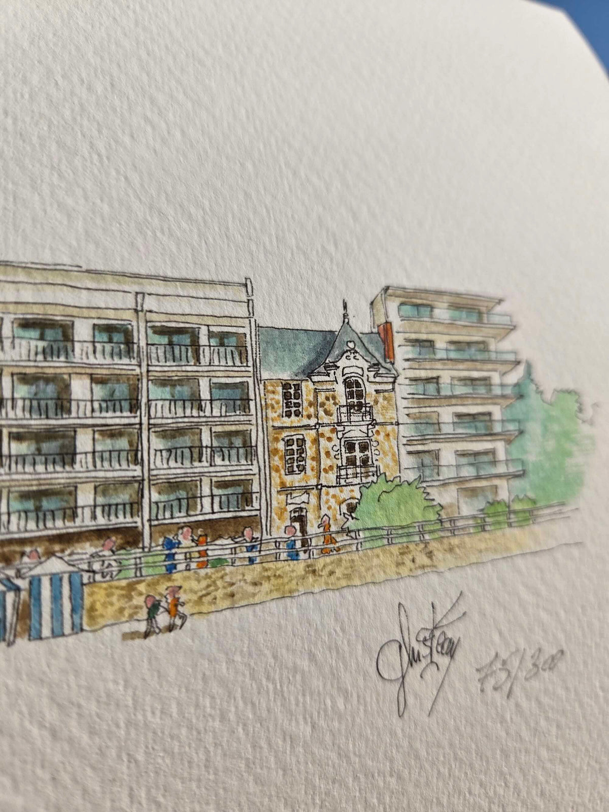 Signature de Gérard Lusteau sur l’aquarelle représentant la plage du Casino à La Baule