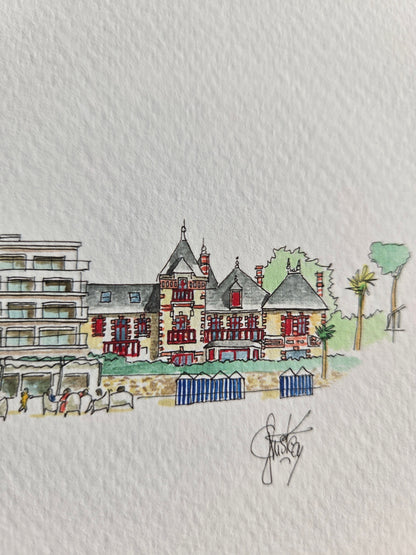 Signature de Gérard Lusteau sur l’aquarelle représentant la plage Benoît à La Baule