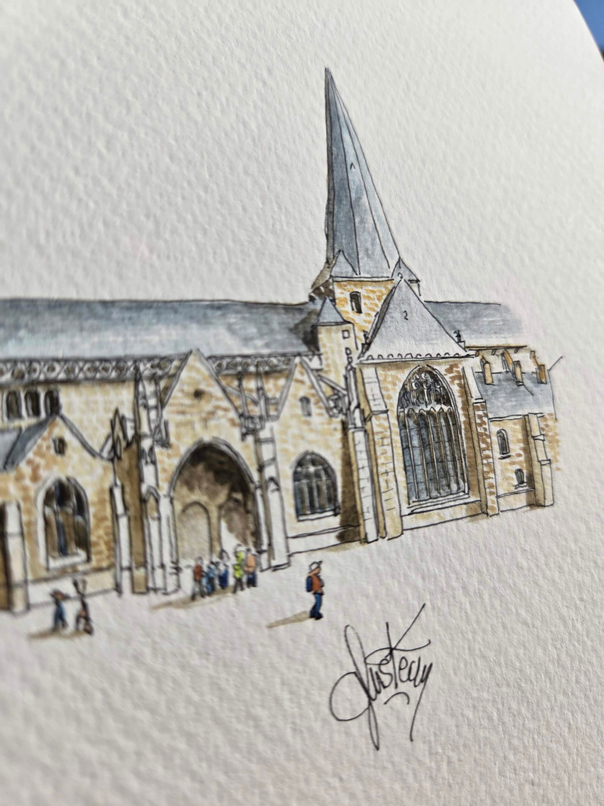 Signature de Gérard Lusteau sur l’aquarelle représentant la place du Pilori à Guérande