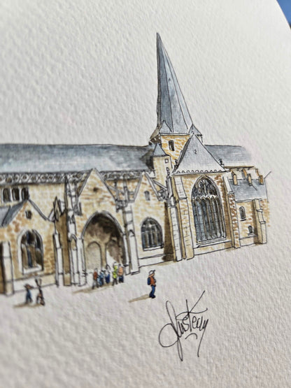 Signature de Gérard Lusteau sur l’aquarelle représentant la place du Pilori à Guérande