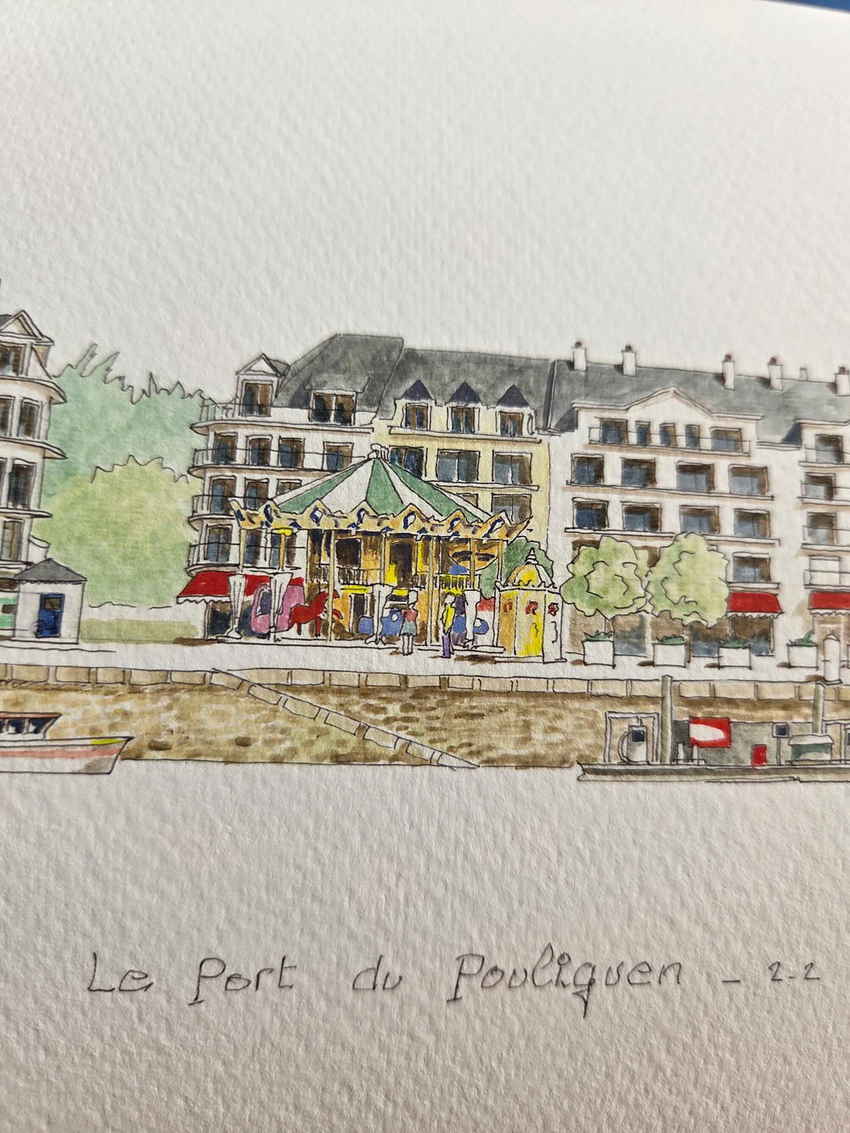 Détail du titre de l’aquarelle représentant le port du Pouliguen 2/2