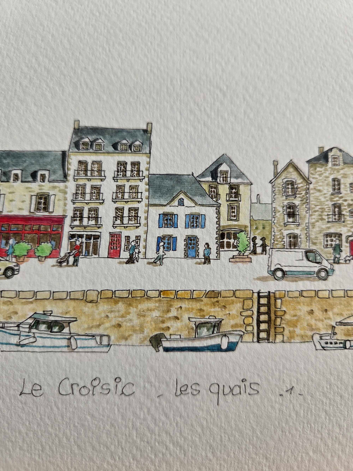 Détail du titre de l’aquarelle représentant les quais du Croisic 1/2