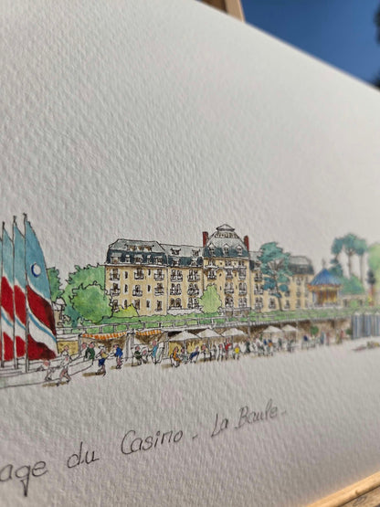 Détail du titre de l’aquarelle représentant la plage du Casino à La Baule