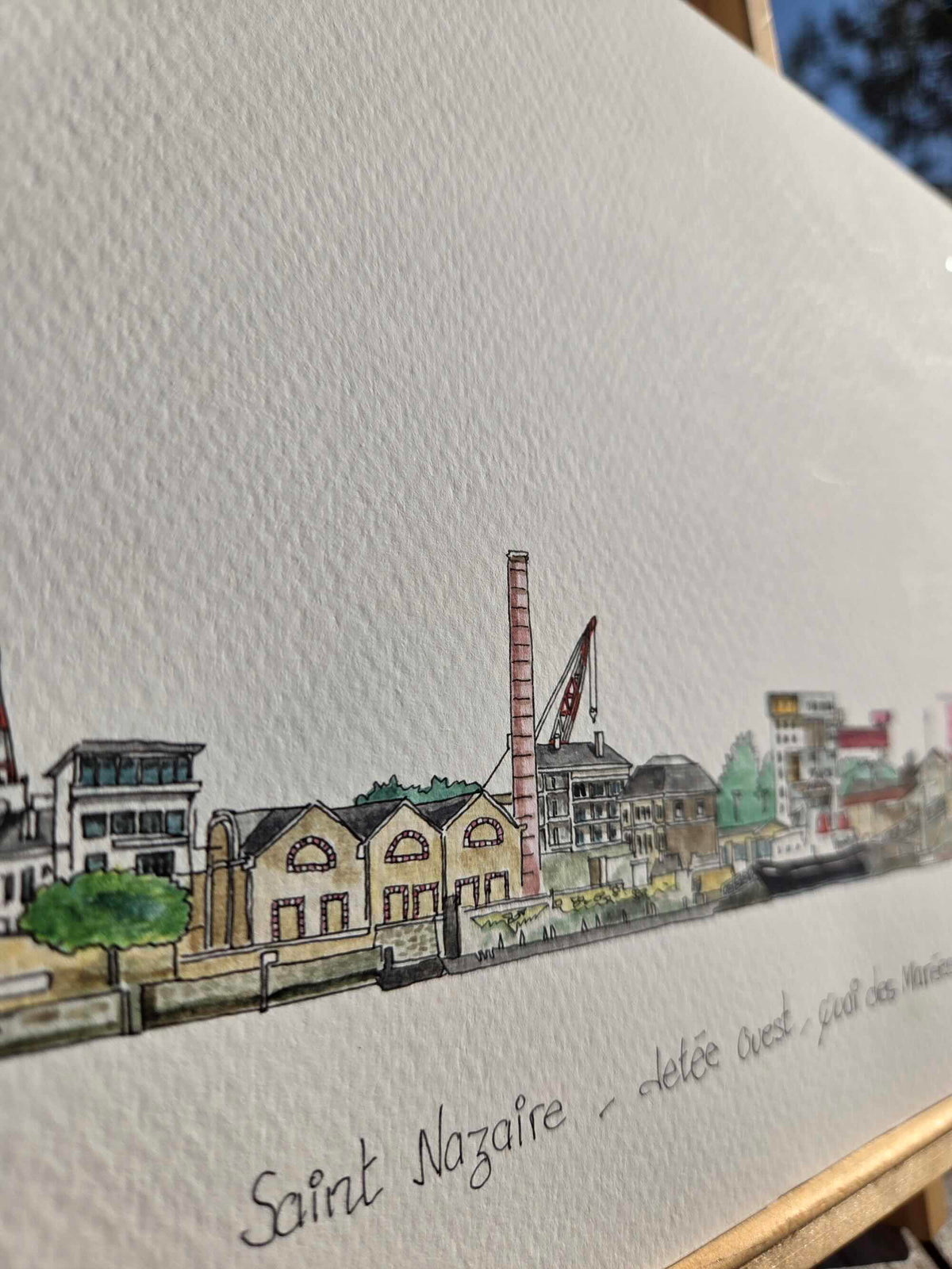 Détail du titre de l’aquarelle représentant la Jetée des Marées Ouest à Saint-Nazaire