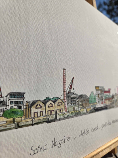 Détail du titre de l’aquarelle représentant la Jetée des Marées Ouest à Saint-Nazaire