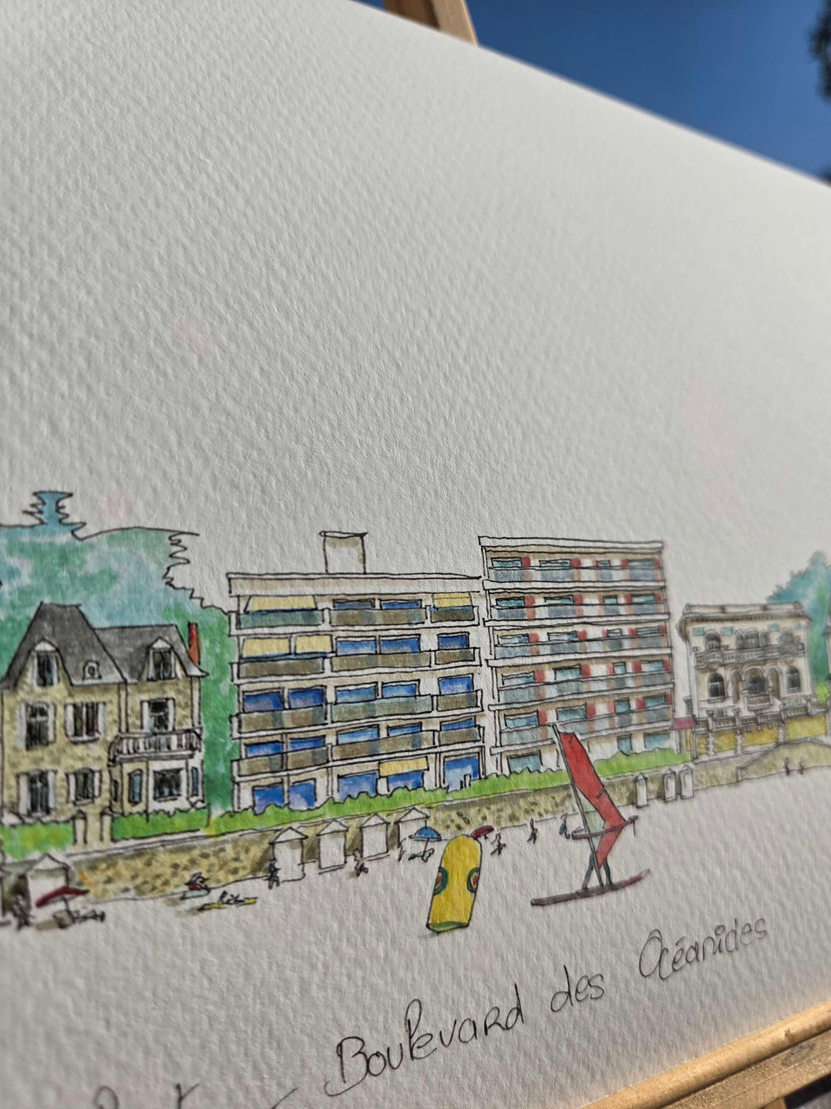 Détail du titre de l’aquarelle représentant le boulevard des Océanides à Pornichet