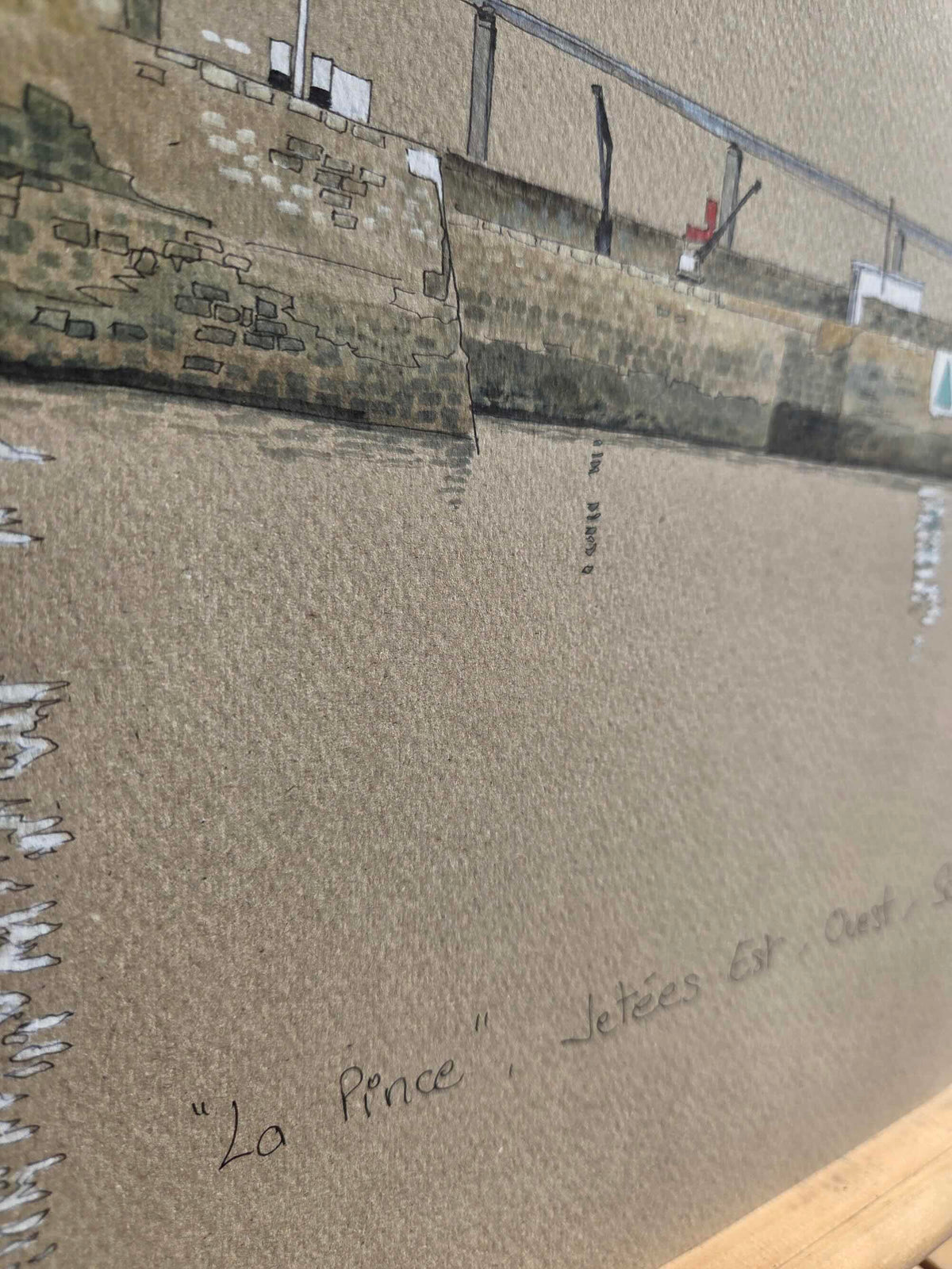 Détail du titre de l’aquarelle représentant La Pince, jetée Est à Saint-Nazaire