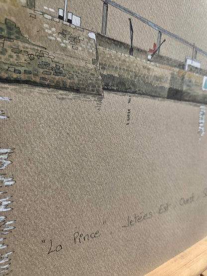 Détail du titre de l’aquarelle représentant La Pince, jetée Est à Saint-Nazaire