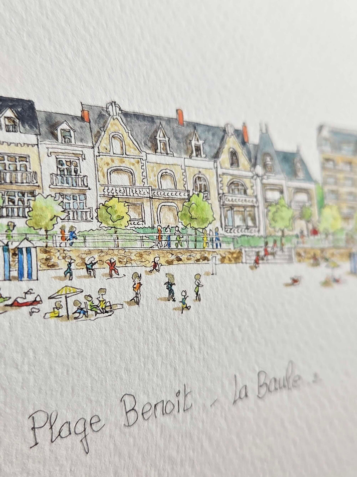 Détail de l’Hermitage dans l’aquarelle représentant la plage Benoît et l’Hermitage à La Baule