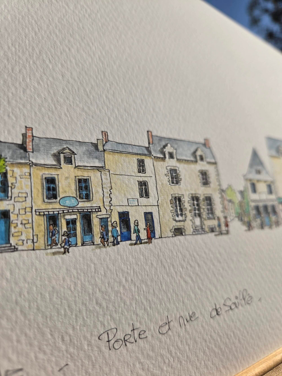 Détail du titre de l’aquarelle représentant la Porte de Saillé à Guérande