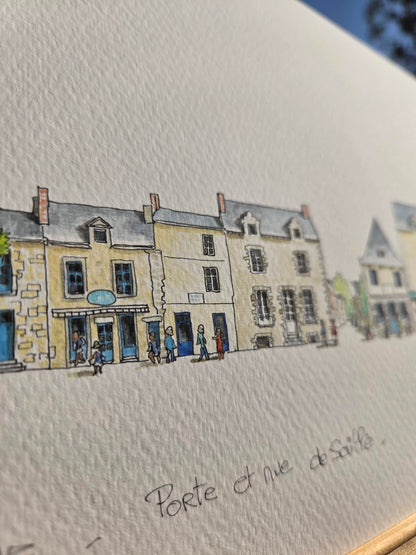 Détail du titre de l’aquarelle représentant la Porte de Saillé à Guérande