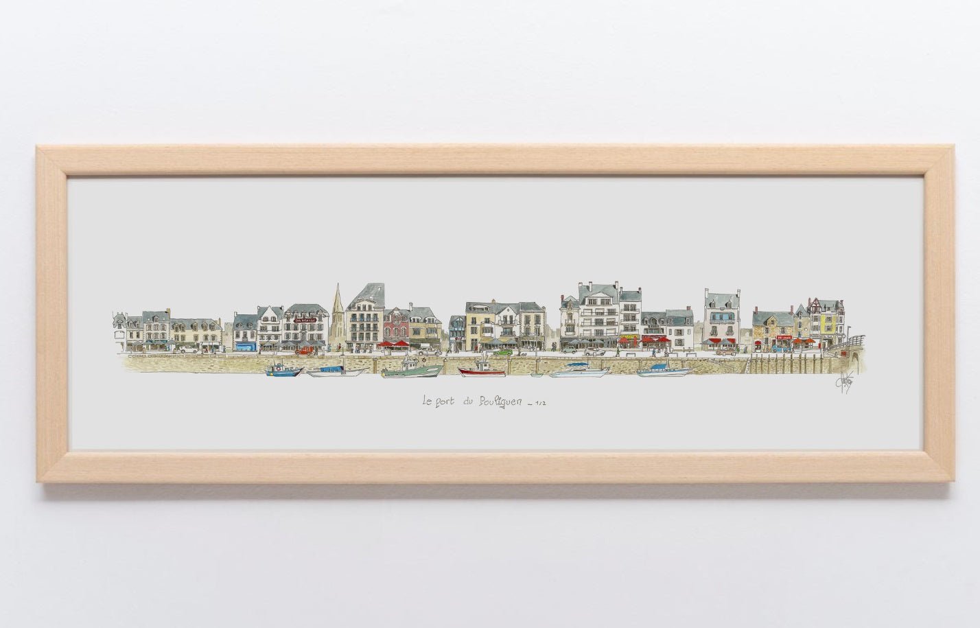 Aquarelle du port du Pouliguen 1/2 encadrée – Gérard Lusteau