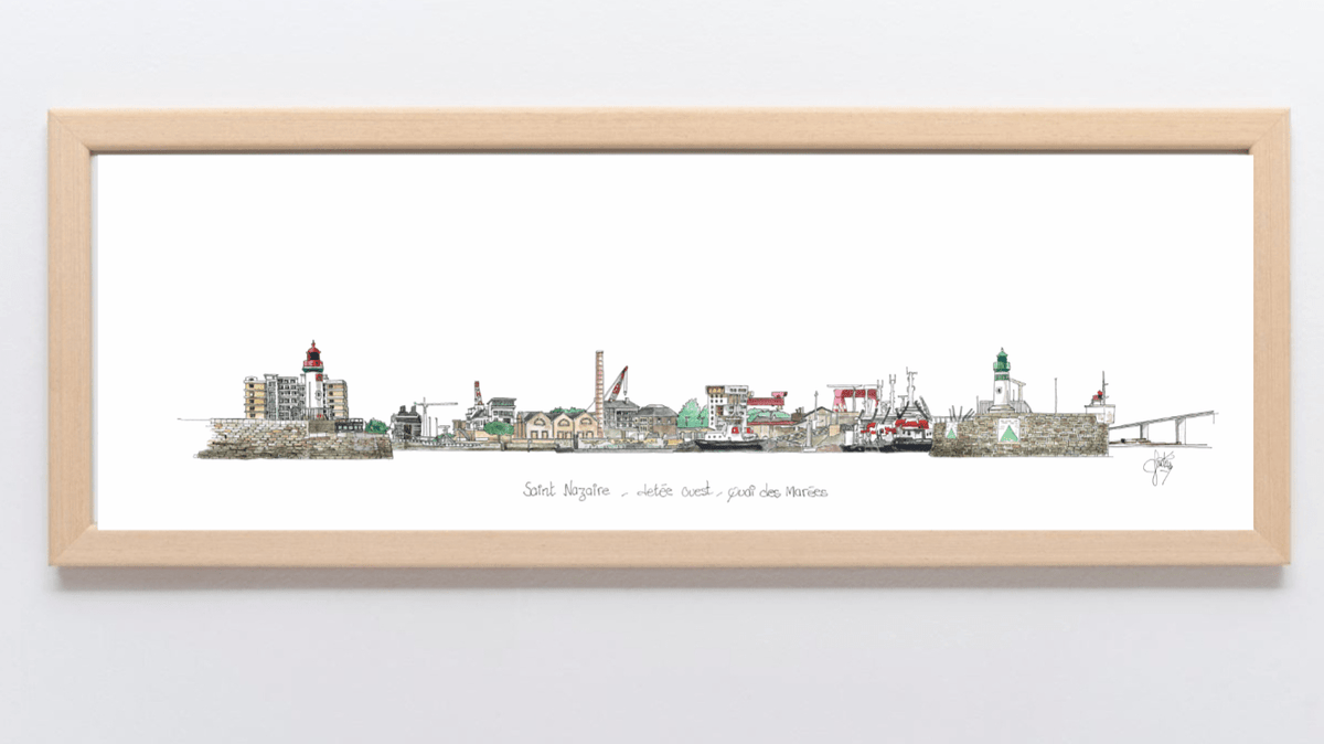 Aquarelle de la Jetée des Marées Ouest à Saint-Nazaire encadrée – Gérard Lusteau