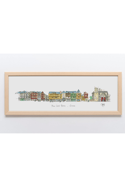 Aquarelle de la place Saint-Pierre à Vannes encadrée – Gérard Lusteau -Ligne 42
