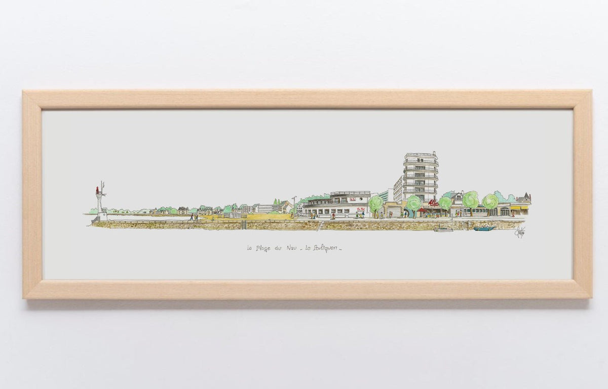 Aquarelle de la plage du Nau au Pouliguen encadrée – Gérard Lusteau - Ligne 42