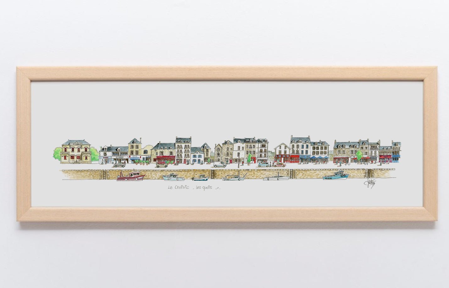 Aquarelle des quais du Croisic 1/2 encadrée – Gérard Lusteau