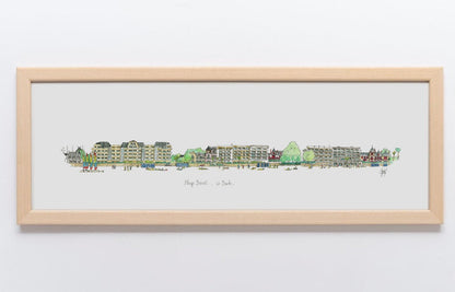 Aquarelle de la plage Benoît à La Baule encadrée bois naturel – Gérard Lusteau