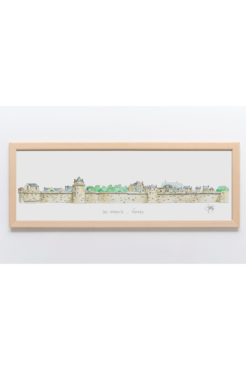 Aquarelle des remparts de Vannes encadrée – Gérard Lusteau - Ligne 42